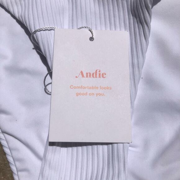 Andie NWT The Bold Banded Cheeky Rib Flattering Bikini Bottom White Extra Small - Picture 12 of 14